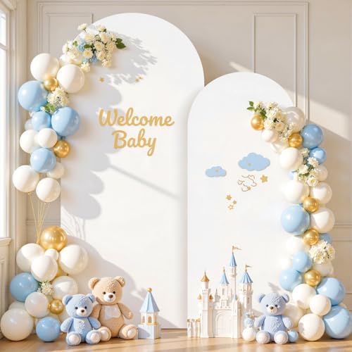 White Photo Arch Backdrop Cover Set of 2 Spandex 7.2 and 6ft White Arch Covers Stretchy Backdrop Wedding Balloon Arch Stand Covers for Birthday Party Baby Shower Bridal Shower Arches Background - Image 3