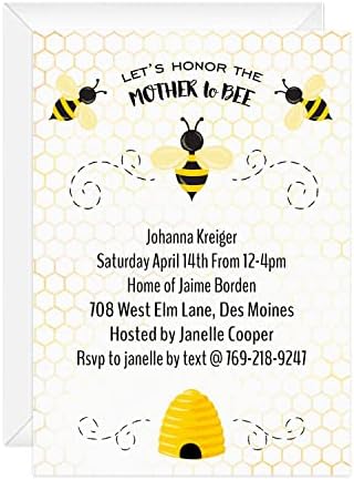 Canopy Street Mother To Bee Personalized Baby Shower Invites / 25 Flat DIY Mother To Be Invite Cards With White Envelopes / 5" x 7" Honeybee Custom Gender Reveal Party Invitations by CanopyStreet