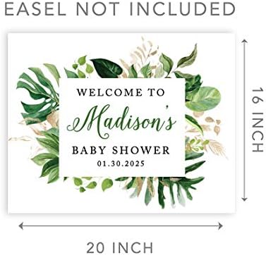Andaz Press Custom Large Baby Shower Canvas Welcome Sign, 16 x 20 Inches, Tropical Palm Leaves, Guestbook Alternative, Personalized Sign Our Canvas, for Tropical Baby Shower, Baby Sprinkle Theme - Image 5