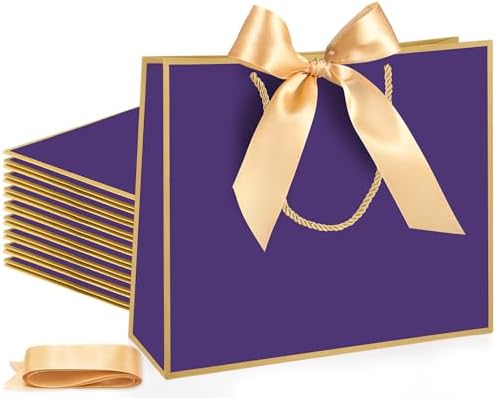 Silkfly 24 Pcs Paper Gift Bags with Handles & Bow Ribbon, Purple, Gold by Silkfly
