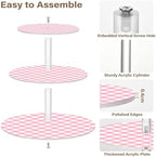 Pink Gingham Acrylic Cupcake Stand 3 Tier, Clear Cake Display Tower with Non-Slip Pads, Cupcake Holder for Party, Birthday, Wedding, Dessert Table - Image 2