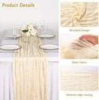 6 Pack Ivory Cream Cheesecloth Table Runner 120 Inch Boho Wedding Decor - Image 3