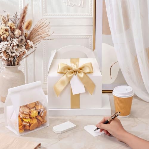 Maitys 24 Set Large Gable Boxes with Handle, Ribbon, Tag, White,Golden - Image 6