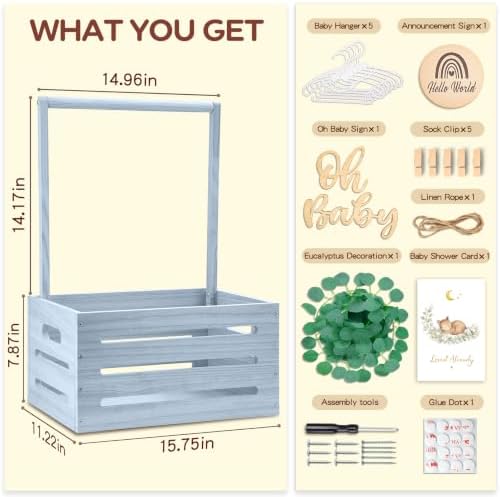 Wooden Baby Shower Crate, Large Blue Personalized Gift Basket - Image 3