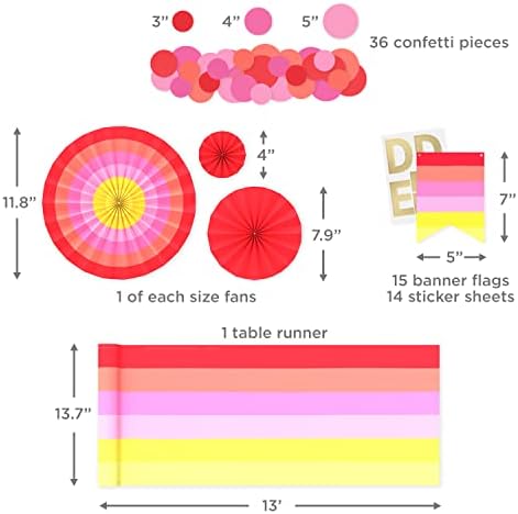 Crayola Color Pop Party Decorations Set - Red, Orange, Pink, Yellow (Customizable Banner, Reversible Table Runner, Paper Fan Flowers, Paper Dots) for Birthdays, Holidays, Celebrations - Image 3