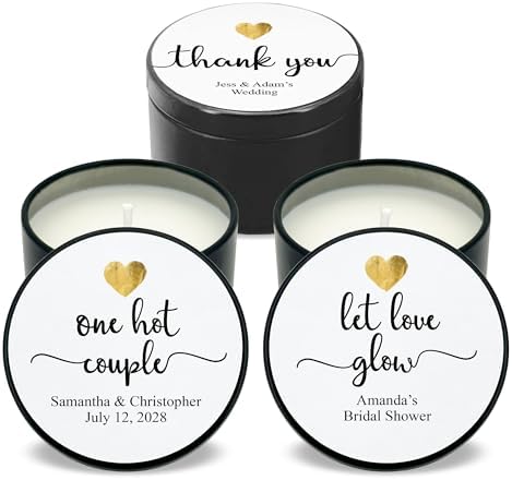 Custom Candles, Personalized Candles Gold Heart, Bulk Candles, Candle Favors, Candle Wedding Favors (Set of 10) (Black Tin), 9508825-09 by Best+Day+Ever+Spot