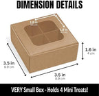 100 pcs Kraft Mini Truffle Box for 4 Treats with Window and Dividers, Bakery Boxes, 3.5 x 3.5 x 1.57 Inches VERY SMALL Baking Boxes for 4 Treats, Square Truffles Box for Gift Giving - Image 2