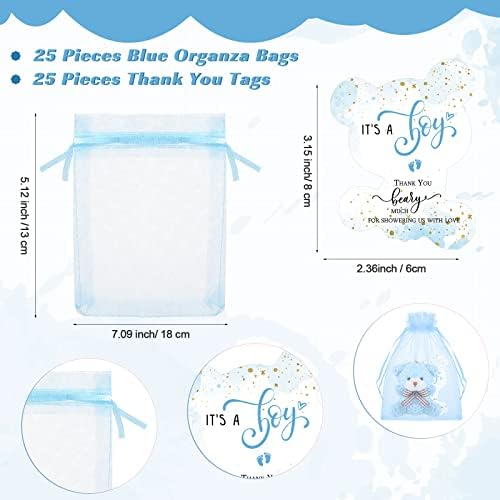 Sasylvia 25 Set Bear Party Favors for Guest 25 Mini Tiny Keychains 25 Thank You Tags 25 Organza Bag - Image 3