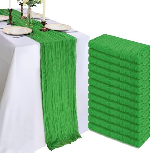 12 Pack 10Ft Green Cheesecloth Table Runner 23 x 120 Inch by CKIKU