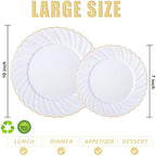 U-QE 60 Pcs White Plastic Plates with Gold Rim – Fancy Scalloped Plates - Image 2