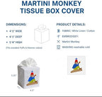 Jacaranda Living Square Tissue Box Cover, Linen/Cotton Tissue Holder, Decorative Cloth Tissue Cover, Fits Standard Square Tissue Boxes, Embroidered Animal Designs (Martini Monkey) - Image 2