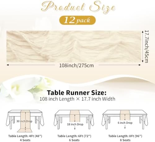 Ivory Boho Cheesecloth Table Runner 12 Pack 17x108 Inch Sheer Gauze - Image 2