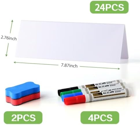 24 Pcs Dry Erase Name Tent Cards for Table, Reusable Name Cards 8.75" x 3" Desk Name Tents Sets with Dry Erase Markers and Erasers, Facilitate Effective Organization of Meetings and Classes - Image 3