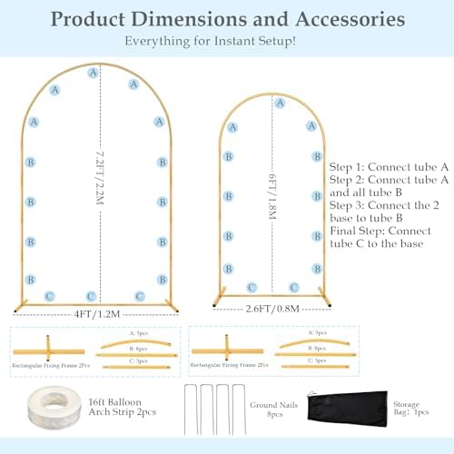 7.2FT 6FT Arch Backdrop Stand, Wedding Arch with Base Set of 2 for Birthday - Image 4