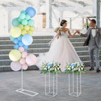 Metal Wedding Arch Backdrop Stand, 6.56Ft Ballon Arch Stand and 2 Flower Stands, Half Arch Geometric Centrepieces Display Rack for Ceremony, Birthday, Party DIY Background Decoration (White) - Image 4
