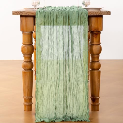 DeZerlor Sage Green Cheesecloth Table Runners 4 Pack Summer Boho Runners - Image 5