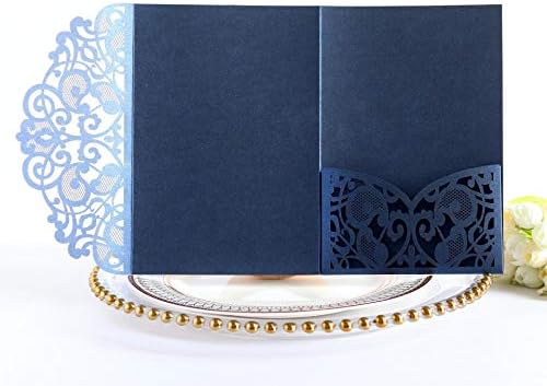 50PCS 3D Lace Flower Laser Cut Wedding Invitation Cards with Envelope Blank Inner Sheet Hollow Out Flower Shape Invitations for Wedding Quinceanera Birthday Shower Engagement Party 01 - Image 5