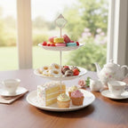 8 Pcs Cake Stands Set Metal Dessert Table Display Tiered Cupcake Holder Candy Donut Fruit Plate Cake Serving Tray with Handle Treats Serving Tower for Wedding Birthday Party Decorations (White) - Image 5
