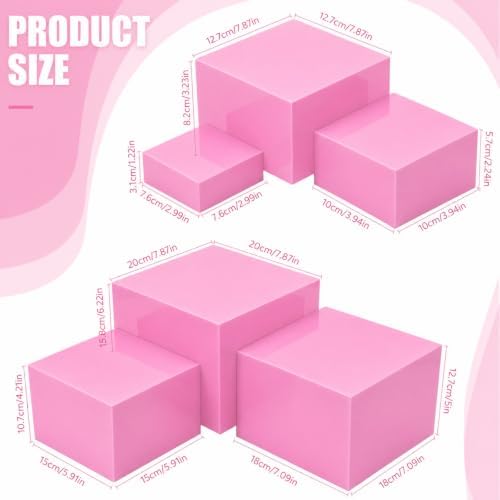 Geelin 6 Pcs Acrylic Risers Cube Stands, Pink, 3 to 8 Inch, Square - Image 2
