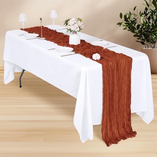 28 Pack Terracotta Cheesecloth Table Runner 17x108 Inch Semi Sheer Boho Gauze Cheese Cloth Fabric Table Runners, for Wedding Party Baby Shower Birthday Home Decor Garden Farmhouse - Image 3