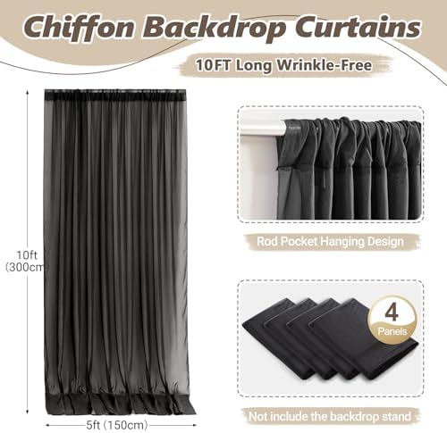 20ft x 10ft Black Backdrop Curtains, Wrinkle-Free Sheer Chiffon Fabric Photo Background Drapes for Wedding Arch Party Ceremony Stage Photography Decorations - Image 5