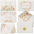 100 Floral Thank You Cards With Envelopes & Stickers - Pretty Wildflower & Gold Foil Assorted Greeting Notes pack for Wedding, Baby & Bridal Shower - Cute 4x6 Large Blank Flower Bulk Box Set by Tribetots