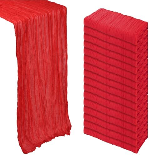 16 Pack 23 x 120 Inch Red Table Runner 10Ft Cheesecloth by Heneger