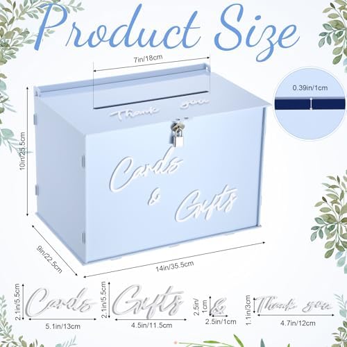 BreezeHug 14" Baby Blue Acrylic Wedding Card Box with Lock & 3D Letters - Image 2