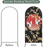 Arch Backdrop 7.2 Ft, Cherry Blossom Spandex Stretch Fitted Arch Cover, Round Top Chiara Arches Stand Backdrop Cover for Wedding Birthday Party Baby Shower Harmony Crane Red Moon Paper Fan - Image 7
