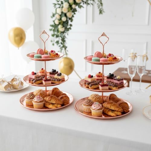 8 Pcs Cake Stands Set Metal Dessert Table Display Tiered Cupcake Holder Candy Donut Fruit Plate Cake Serving Tray Candlestick Display Treats Serving Tower for Wedding Birthday Party Decor (Rose Gold) - Image 5