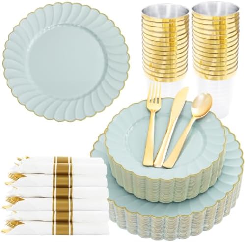 175PCS Sage Green Plastic Plates Heavy-Duty for Party & Baby Shower by Joyido