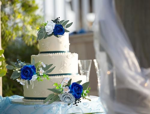 CherishedMoments 3Pcs Pre-Made Cake Flowers,Navy Blue Wedding Cake Decor - Image 4