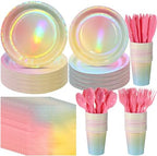 Iridescent Pastel Rainbow Party Decorations Serve 100, Holographic Pastel Paper Plates and Napkins, Disposable Iridescent Rainbow Party Plates Cups Napkins for Girls Birthday Wedding Baby Shower Party by EnjoyYourFunnyParties