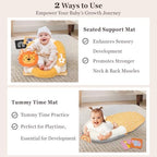 4 in 1 Tummy Time Mat with Educational Cards, Play Mat & Sitting Support for Newborn 0-12 Months, Infant Baby Sit Me Up Floor Seat, Sensory Skills Gifts, Lion - Image 2