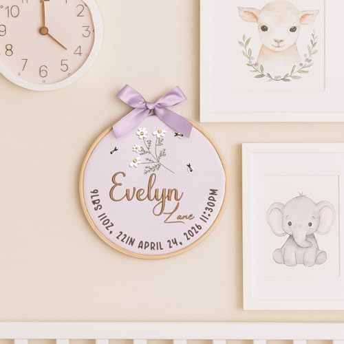 Embroidery Baby Name Sign, Personalized Welcome Baby Hoop Sign with Bow, Custom Baby Name Sign for Hospital, Infant Baby Shower Gifts New Parents (08) - Image 7