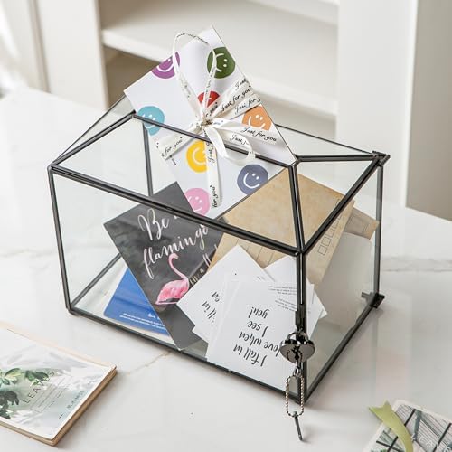Wedding Glass Card Box with Slot and Lock, 10.2 x 6 x 8 Inch, Small Black Geometric Cards Holder for Birthdays Party Reception, Wishing Well - Slot Length 6.3'' (Glass Box Only) - Image 7