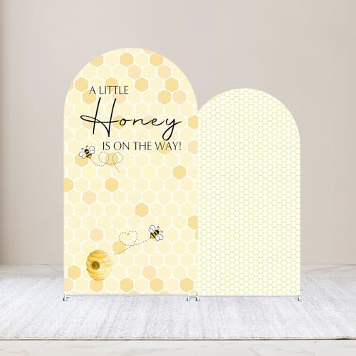 Set of 2 Arch Backdrop Cover A Little Honey is on The Way Baby Shower 2PCS Spandex Arch Stand Covers Bee Theme Birthday Party Decorations (6ft & 5ft,Yellow) - Image 2