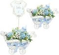 2 Pack Baby Carriage for Baby Shower Centerpiece Table with Wicker Stroller Bottle Bear Cards Rattan Artificial Rose Hydrangea Baby's Breath Floral Card Holder Decoration(Blue，16pcs) by Unknown
