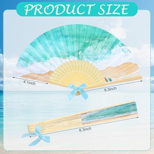 Roowest 36 Pcs Beach Folding Hand Fans Bulk Paper Bamboo Handheld Fan with Bows for Summer Beach Wedding Favors Bule Ocean Waves Fans for Bridal Baby Shower Birthday Party Luau Tropical Holiday Decor - Image 4