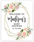 Andaz Press Personalized Large Canvas Baby Shower Welcome Sign, 16 x 20 Inches, Geometric Peachy Pink Floral Wreath, Guestbook Alternative, Custom Baby Shower Sign, Floral Baby Shower, Baby Sprinkle by AndazPress