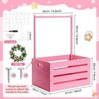 Barydat Wood Baby Shower Basket with Hanger Rack Crate Closet, Pink - Image 2