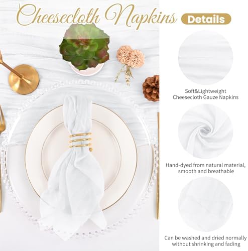 Cloth Napkins Set of 60 White Cloth Napkins 20x20inch Cheesecloth Napkin Rustic Boho Gauze Dinner Napkin Cloth Washable Elegant Table Napkins Bulk for Wedding Party Bridal Baby Shower Table Decor - Image 4