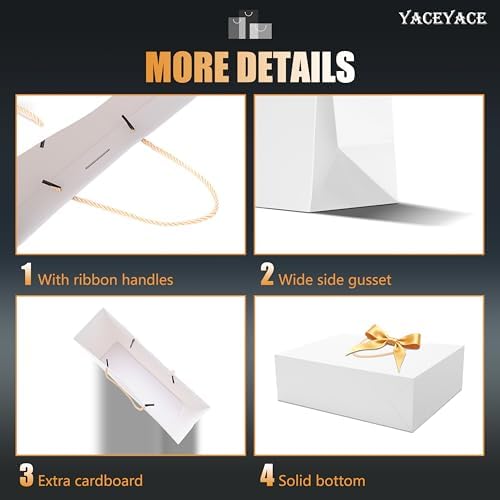 YACEYACE White Gift Bags with Ribbon, 20Pack of Gift Bags with Handles - Image 4