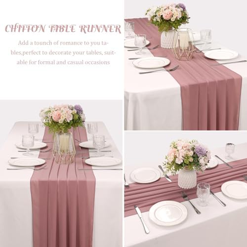 6 Pack 10Ft Dusty Rose Valentine's Day Chiffon Table Runner 29x120 Inches Sheer Fabric Table Runner Romantic Wedding Runner for Thanksgiving Christmas Bridal Shower Decorations （Dusty Rose） - Image 3