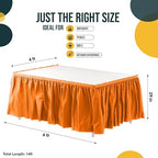 Exquisite Orange Table Skirt 12 Pack - Disposable Plastic Table Skirts for Rectangle Tables 6ft 8ft & Round Tables - 29in x 14ft Self-Adhesive Strip - Birthday Wedding Gender Reveal Decor - Image 4