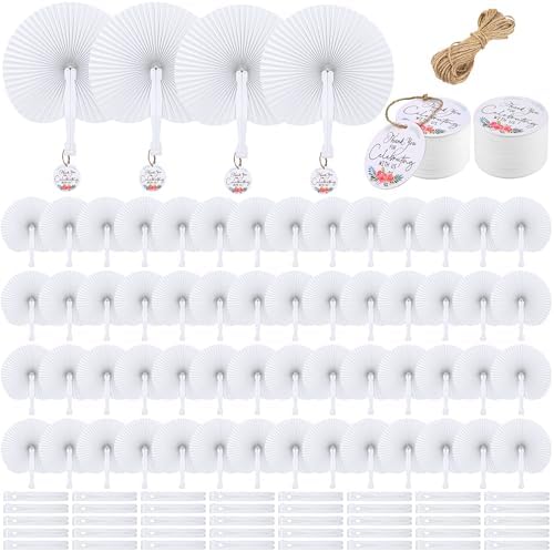 MCEAST 100 Pack White Folding Handheld Paper Fans, Wedding Favor Fans by MCEAST