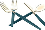 Luxe Party 128 Pieces Two Tone Plastic Disposable Cutlery | Forks-Spoons-Knives | Full Size | Chic Round | Teal and Gold - Image 4