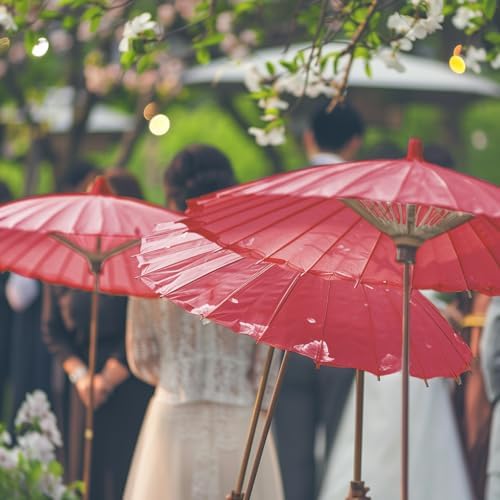 Koyal Wholesale 32" Red Paper Parasol Umbrella 4 Pack, Large Paper Umbrella Bulk, Paper Parasol Wedding Umbrellas, Red Parasol Umbrella Bridal Party Decor Photo Props, Sun Parasols for Shade - Image 2