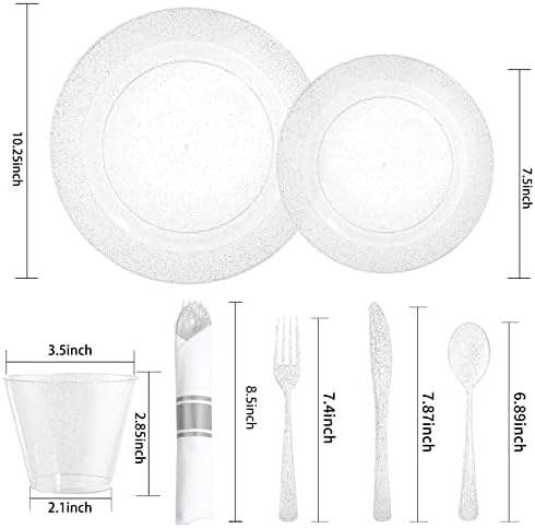 DaYammi 350PCS Silver Glitter Plastic Dinnerware Set for 50 Guests - Image 6
