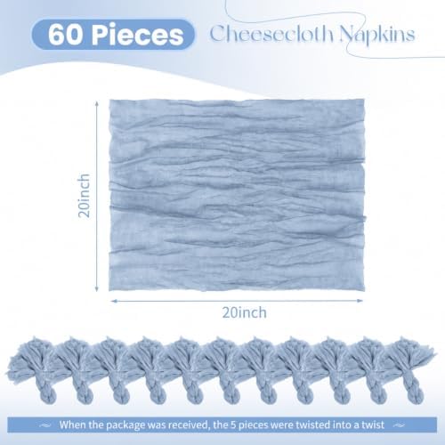 Cloth Napkins Set of 60 Dusty Blue Napkins 20x20inch Cheesecloth Napkins Rustic Boho Gauze Dinner Napkin Cloth Washable Elegant Table Napkin Bulk for Wedding Party Bridal Baby Shower Table Decor - Image 2